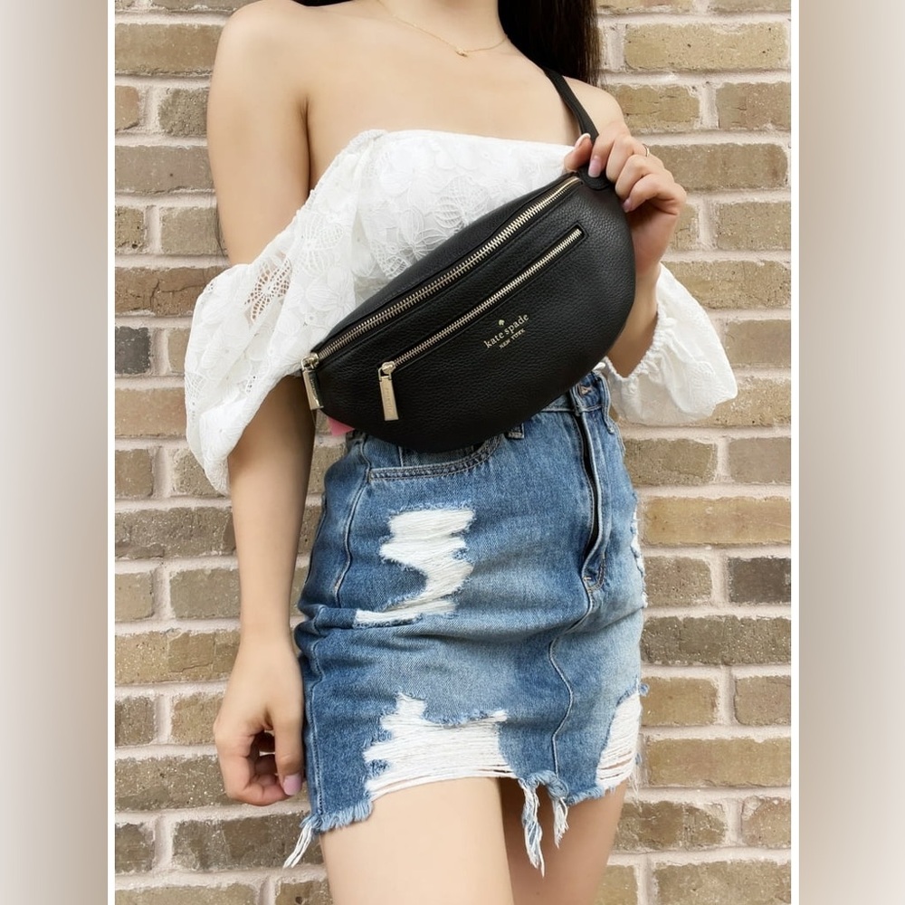 Kate Spade Leila Waist Bag/Fannypack /Belt Bag/Black Pebbled Leather